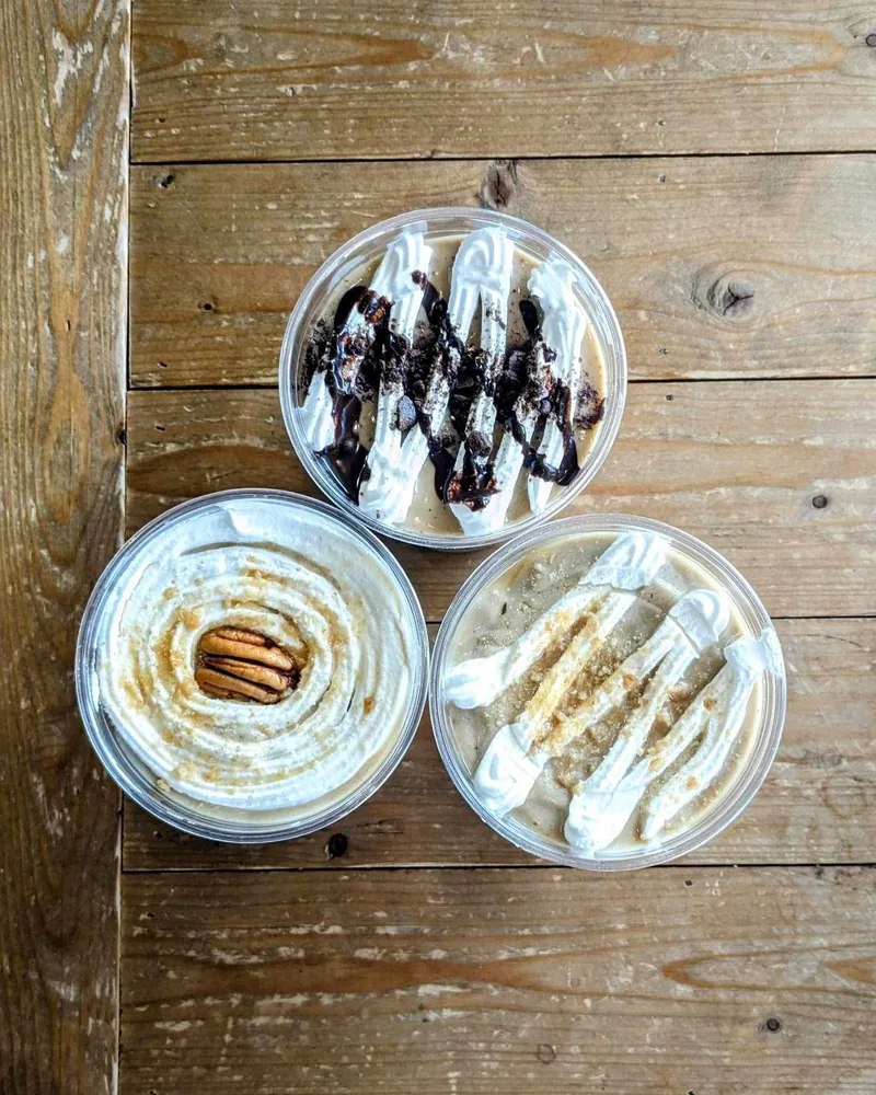 Three topped InVibe PieCups photographed from above